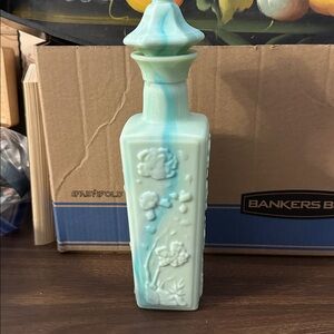 Vintage 1972 Jim Beam Jade And Mint Milk Glass Decanter